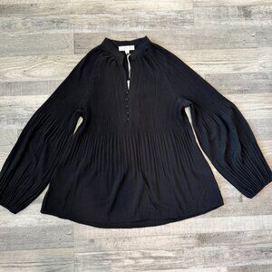She & Sky NWT Black Pleated Long Sleeve V-Neck Tunic Size Large P32